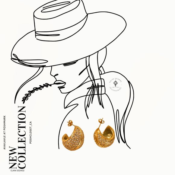 Heavy Rhinestones 1/2 Hoops Earrings - Picture 2 of 2